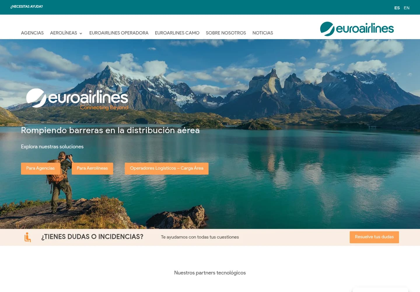 Página principal del sitio web de Euroairlines